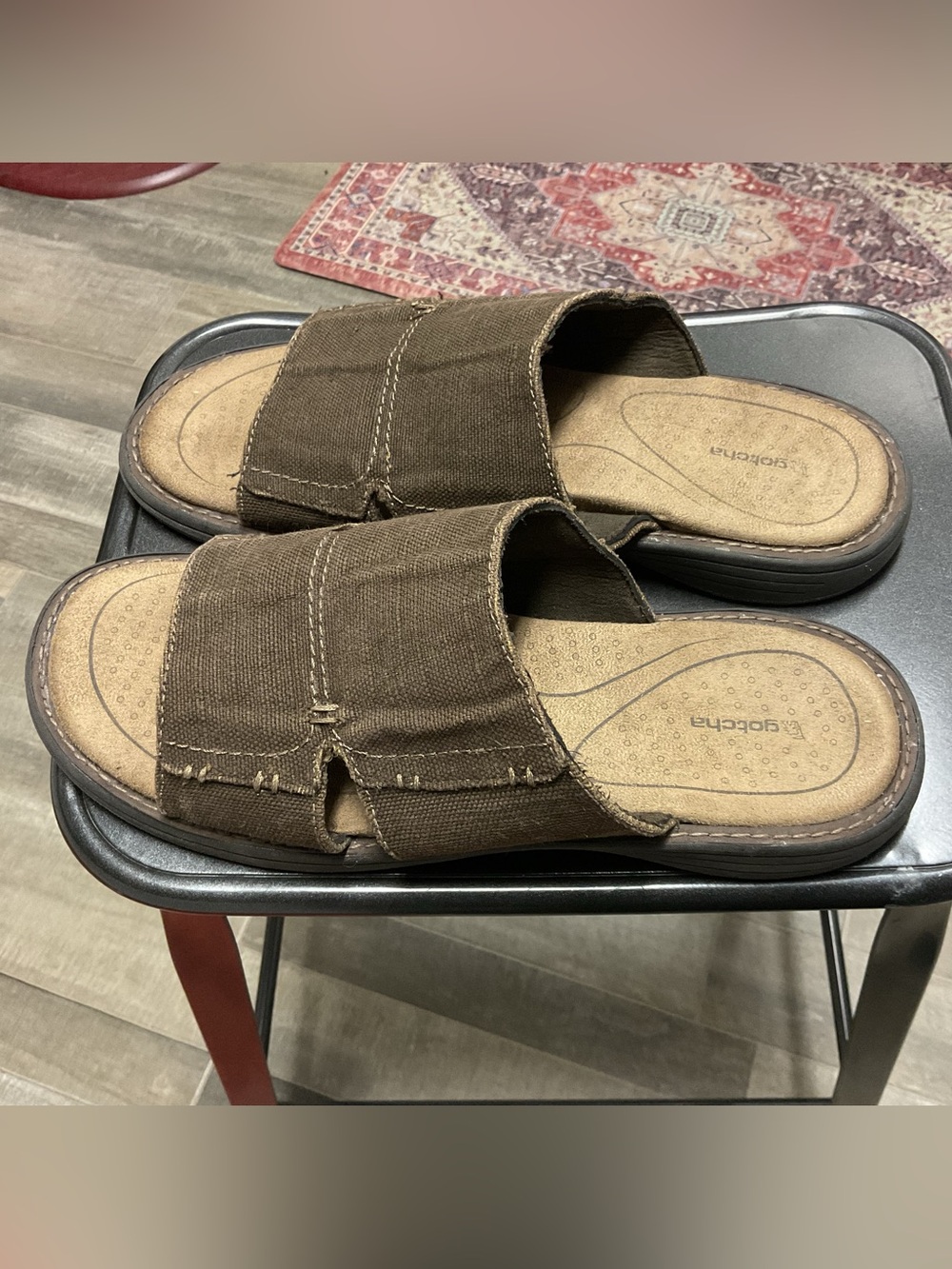 Gotcha Men’s Brown Canvas Slide Sandals Size 13 Comfort Casual Streetwear Y2K